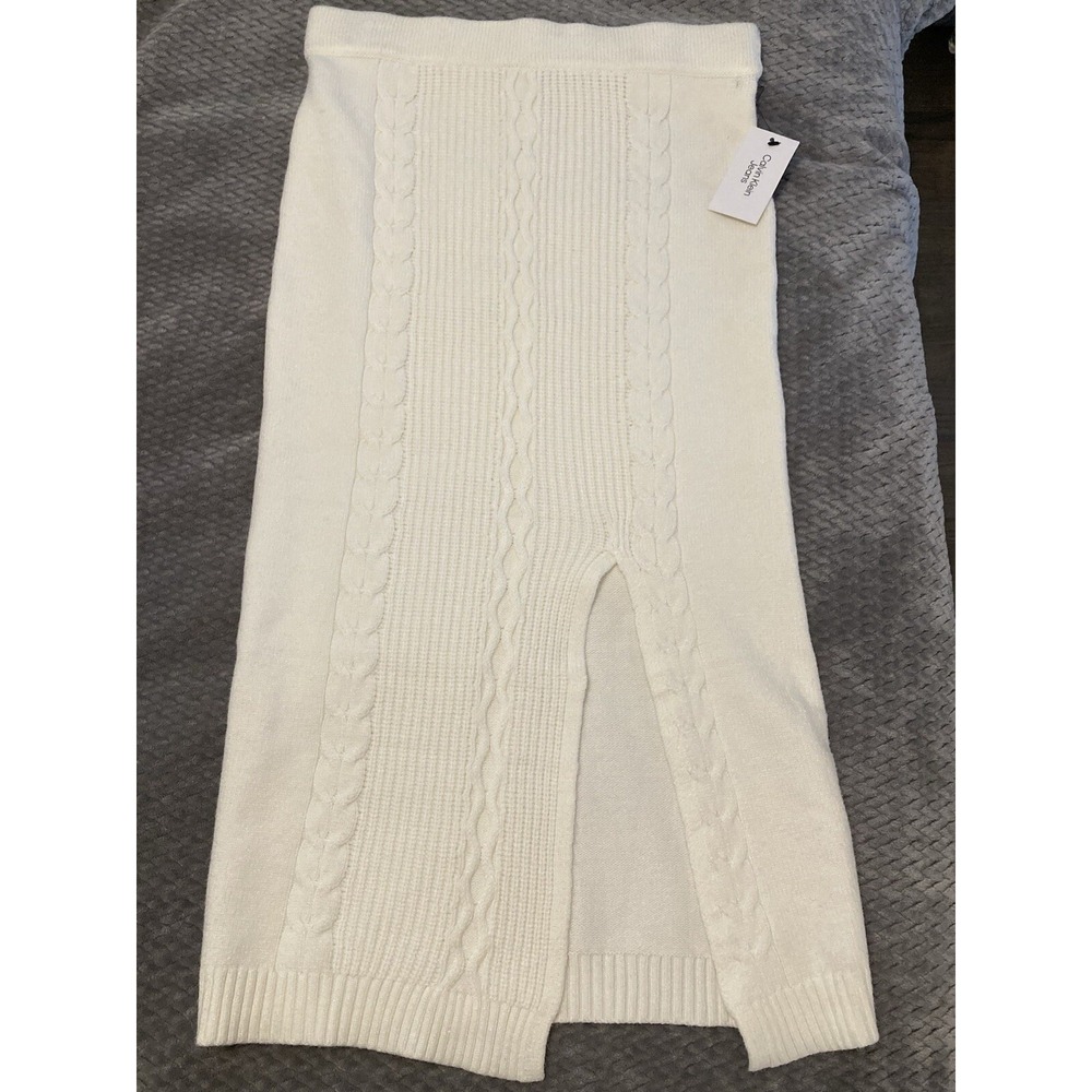NWT Women's Cable Knit Midi Skirt by Calvin Klein Jean - Ivory/Cream - Size S